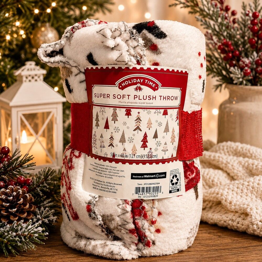 Holiday Time Super Soft Plush Throw - White, Red & Black